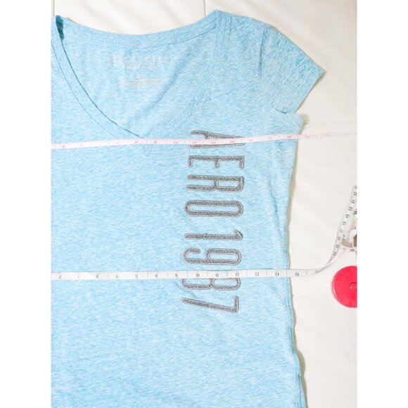 AEROPOSTALE Heather Sky Blue V Neck Tee - Picture 6 of 6